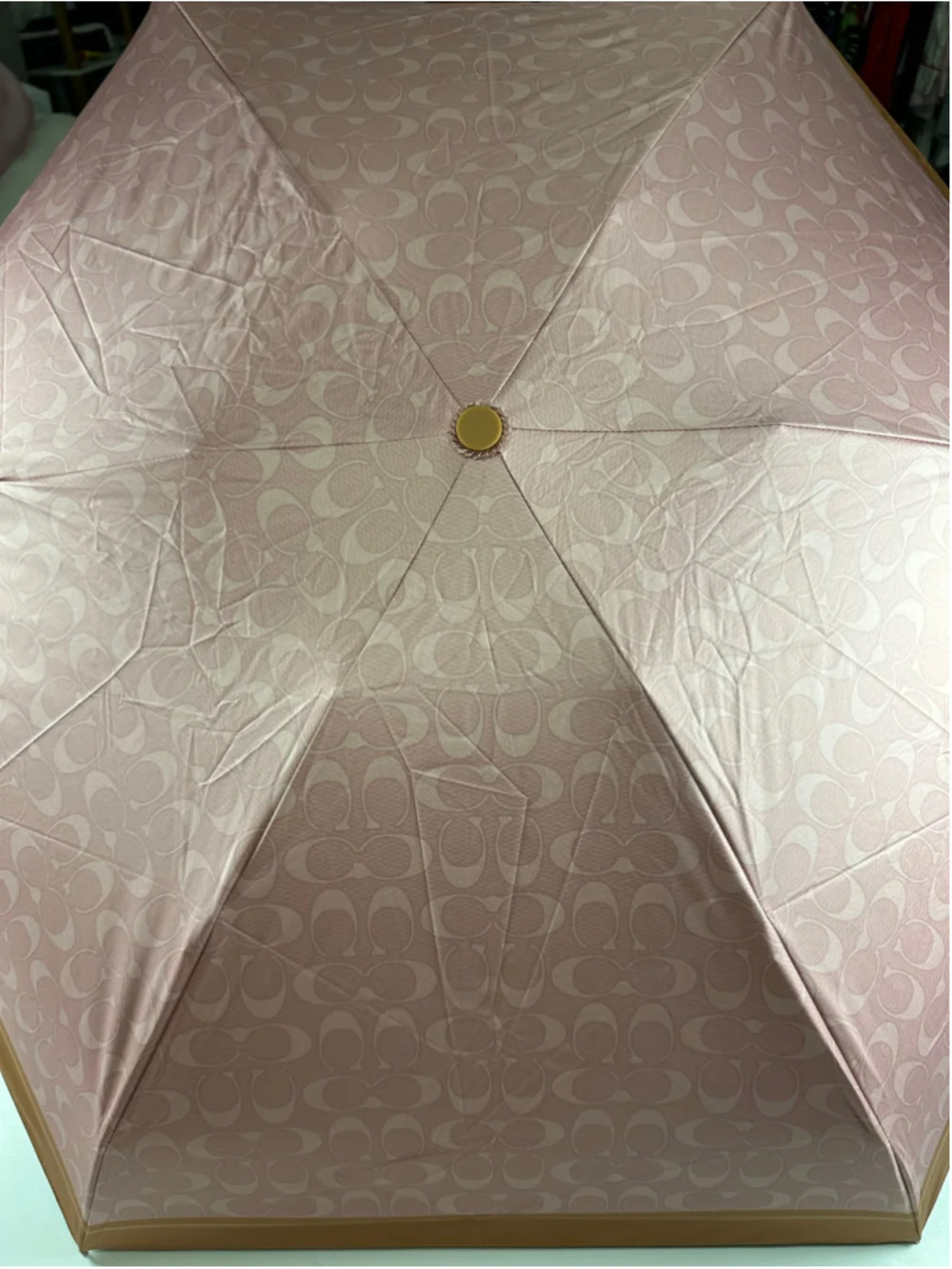 Coach CEF88 Pink Tan Signature UV Mini Umbrella 99% UV Protection Compact - Picture 4 of 9